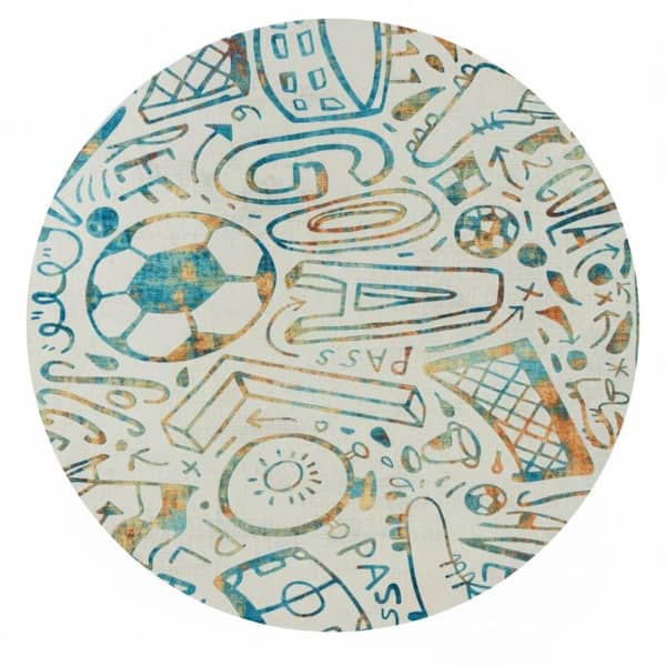 Sportsglyphs 6 ft. Round Multi-Colored Abstract Washable Area Rug