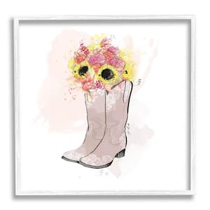 Sunflower Bouquet Cowboy Boots Design by Alison Petrie Framed Nature Art Print 17 in. x 17 in.