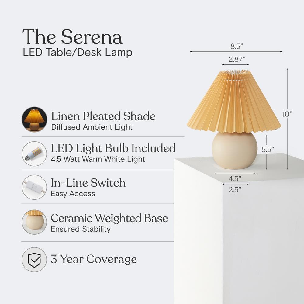Serena Beige Ceramic Globe Table Lamp with Pleated Shade