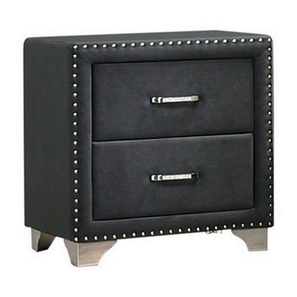 Gray Velvet 2-Drawer Nightstand with Chrome Legs
