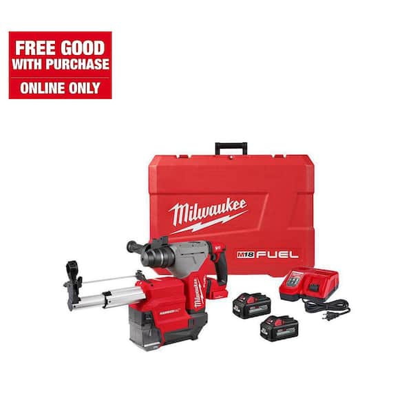 Milwaukee M18 FUEL 18V Lithium-Ion Brushless 1-1/8 in. Cordless SDS-Plus Rotary Hammer/Dust Extractor Kit, Two 6.0Ah Batteries