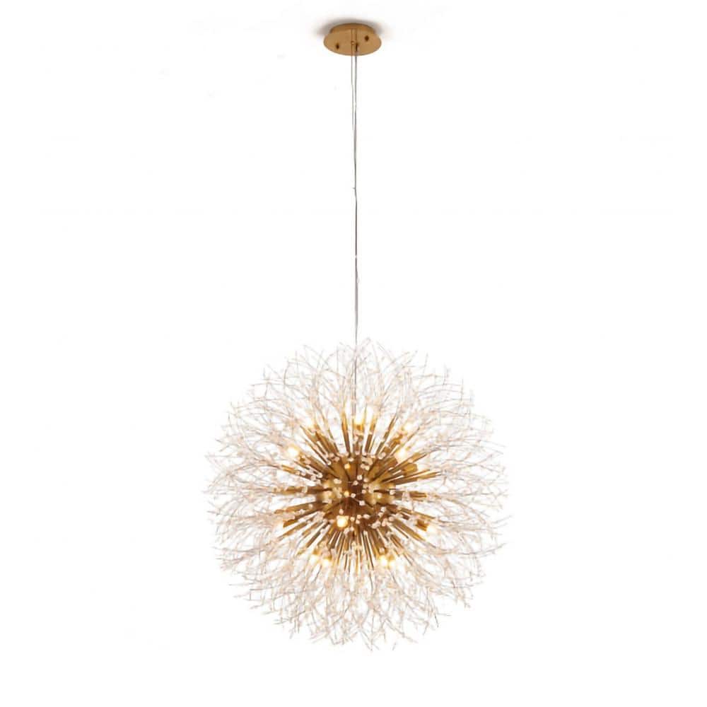 Ashierre 16-Light Brass Stainless Steel Chandelier With Clear Crystal Accen