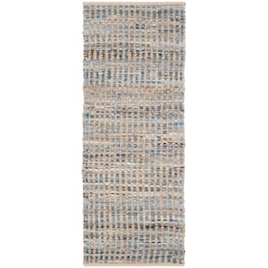 Cape Cod Natural/Blue 2 ft. x 6 ft. Striped Distressed Runner Rug