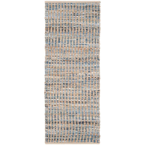 SAFAVIEH Cape Cod Natural/Blue 2 ft. x 6 ft. Striped Distressed Runner Rug