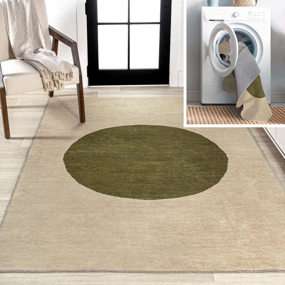 Cirkel 3' x 5' Cream/Green Geometric Synthetic Area Rug