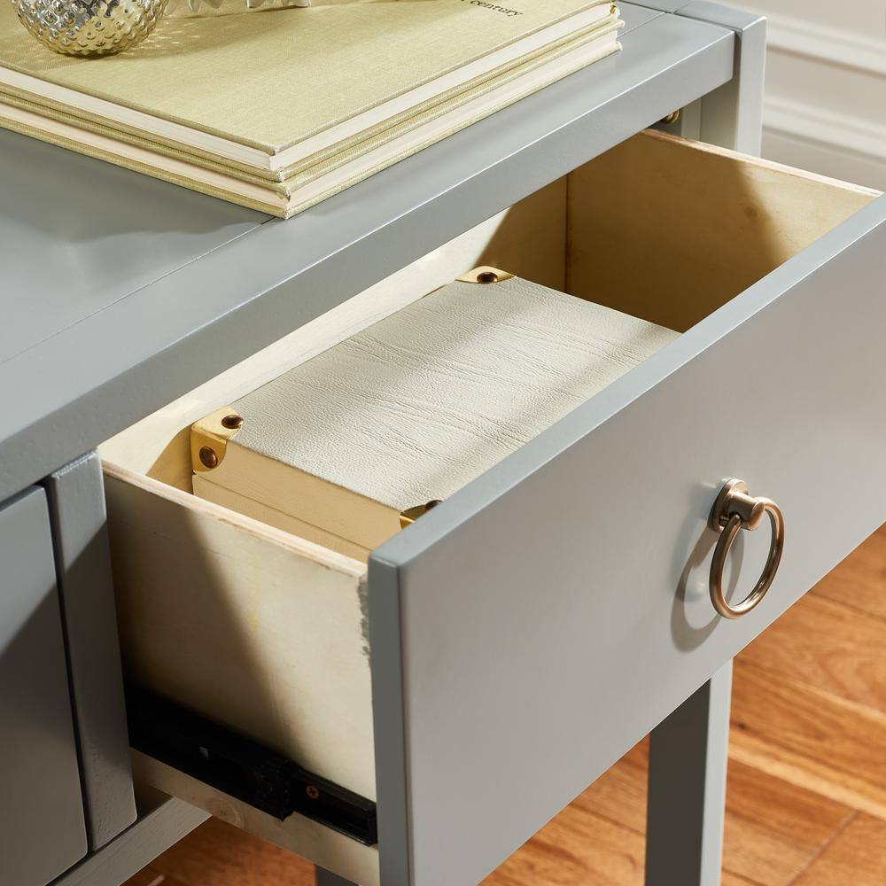 Amish Gray Matte Finish Console Table with Dual Storage Drawers