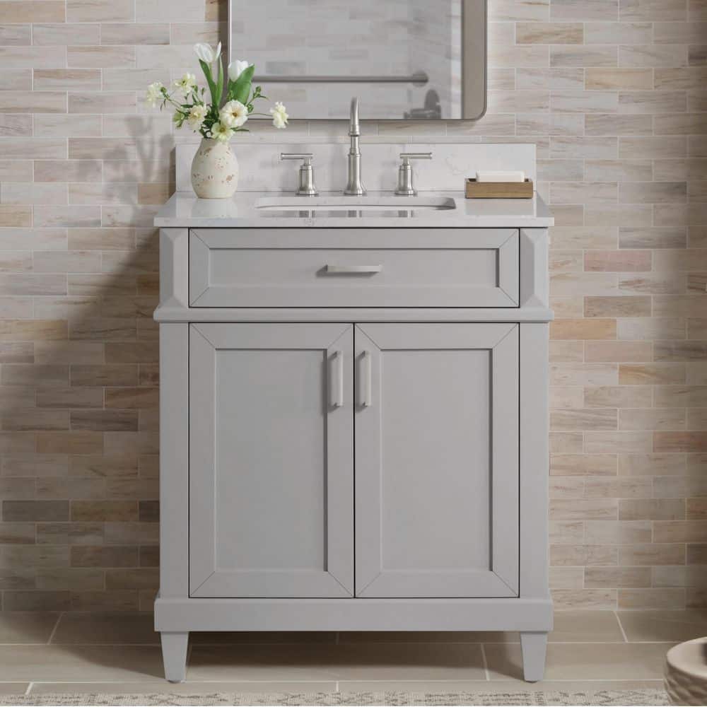 Talmore 30 in. Single Sink Sky Grey Bath Vanity with White Engineered Carra