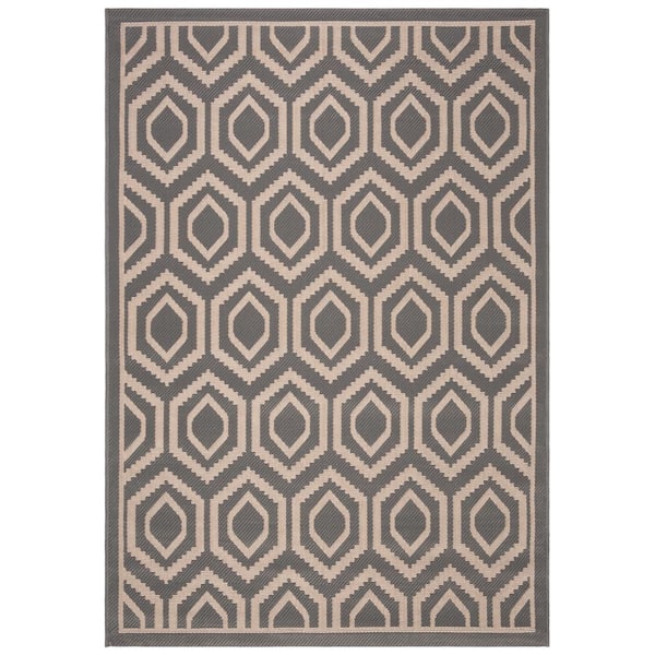 SAFAVIEH Courtyard Anthracite/Beige 4 ft. x 6 ft. Geometric Indoor/Outdoor Patio  Area Rug