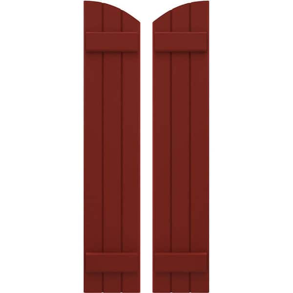 Ekena Millwork 10-1/2 in. W x 31 in. H Americraft Exterior Real Wood Joined Board and Batten Shutters with Elliptical Top in Pepper Red