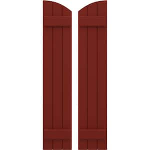 10-1/2 in. W x 33 in. H Americraft Exterior Real Wood Joined Board and Batten Shutters with Elliptical Top in Pepper Red