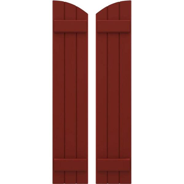 Ekena Millwork 10-1/2 in. W x 66 in. H Americraft Exterior Real Wood Joined Board and Batten Shutters Elliptical Top Pepper Red