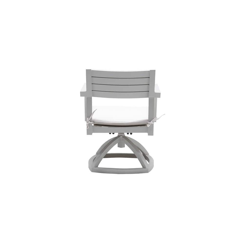 Gray Swivel Outdoor Aluminum Dining Chair with White Outdoor-grade Sunbrell
