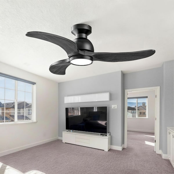 Modern 42 in. Black 3 Wood Blades Flush Mount Standard Ceiling Fan with Integrated LED Light Fixture and Remote Included