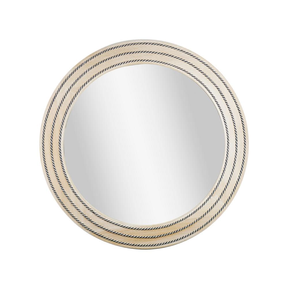 Deco Mirror 30 in. x 30 in. Rustic Neutral Wood Framed Round Wall ...