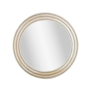 30 in. x 30 in. Rustic Neutral Wood Framed Round Wall Mirror with Inlaid Rope