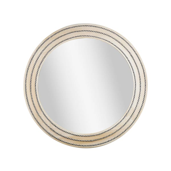 Deco Mirror 30 in. x 30 in. Rustic Neutral Wood Framed Round Wall Mirror with Inlaid Rope