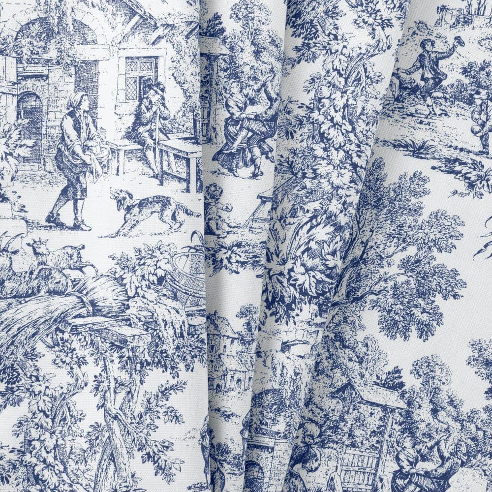 Victoria Park Toile Blue Cotton Blackout Shower Curtain 72 x 70