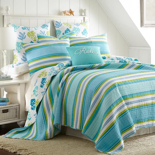 LEVTEX HOME Cozumel 3- Piece Green and Blue Cotton King/California King Quilt Set