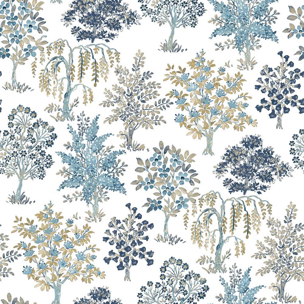 Into The Wild Blue Metallic Alberi Trees Paper Non-Pasted Non-Woven Wallpap
