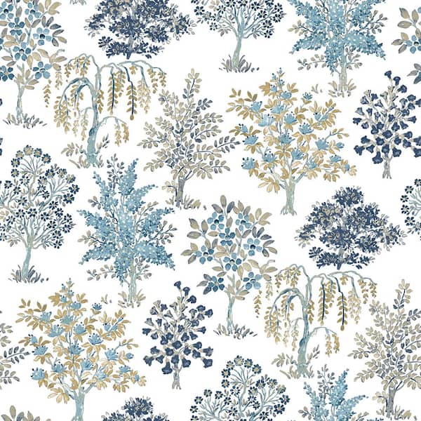 Unbranded Into The Wild Blue Metallic Alberi Trees Paper Non-Pasted Non-Woven Wallpaper Roll