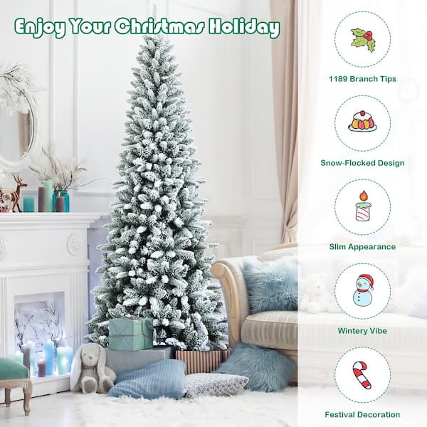 Costway 7.5ft Snow-Flocked Hinged Artificial Christmas