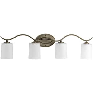 Inspire Collection 4-Light Antique Bronze Etched Glass Traditional Bath Vanity Light