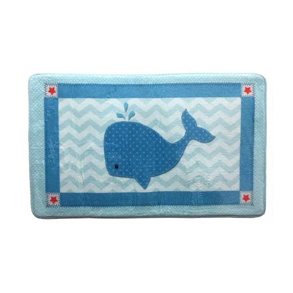 SUSSEXHOME 18 in. x 24 in. Blue Whale Super-Absorbent Washable