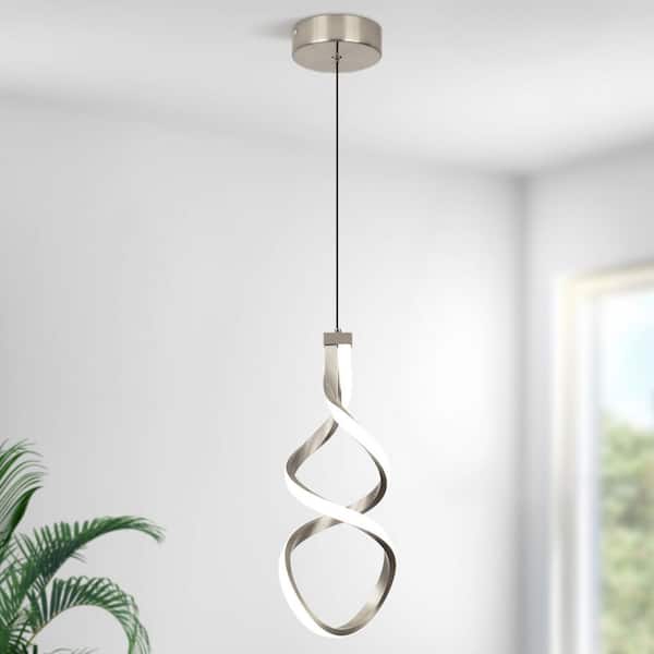 Henveton 15W Brushed Nickel Modern Integrated LED Pendant Light Eye Friendly Hanging for Bedroom Dining Room Foye