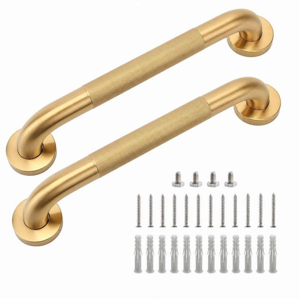16 in. Shower Grab Bar in Gold, 304 Stainless Steel Anti-Slip Bathroom Grab Bar, Handicap Shower Grab Bar (2-Pack)