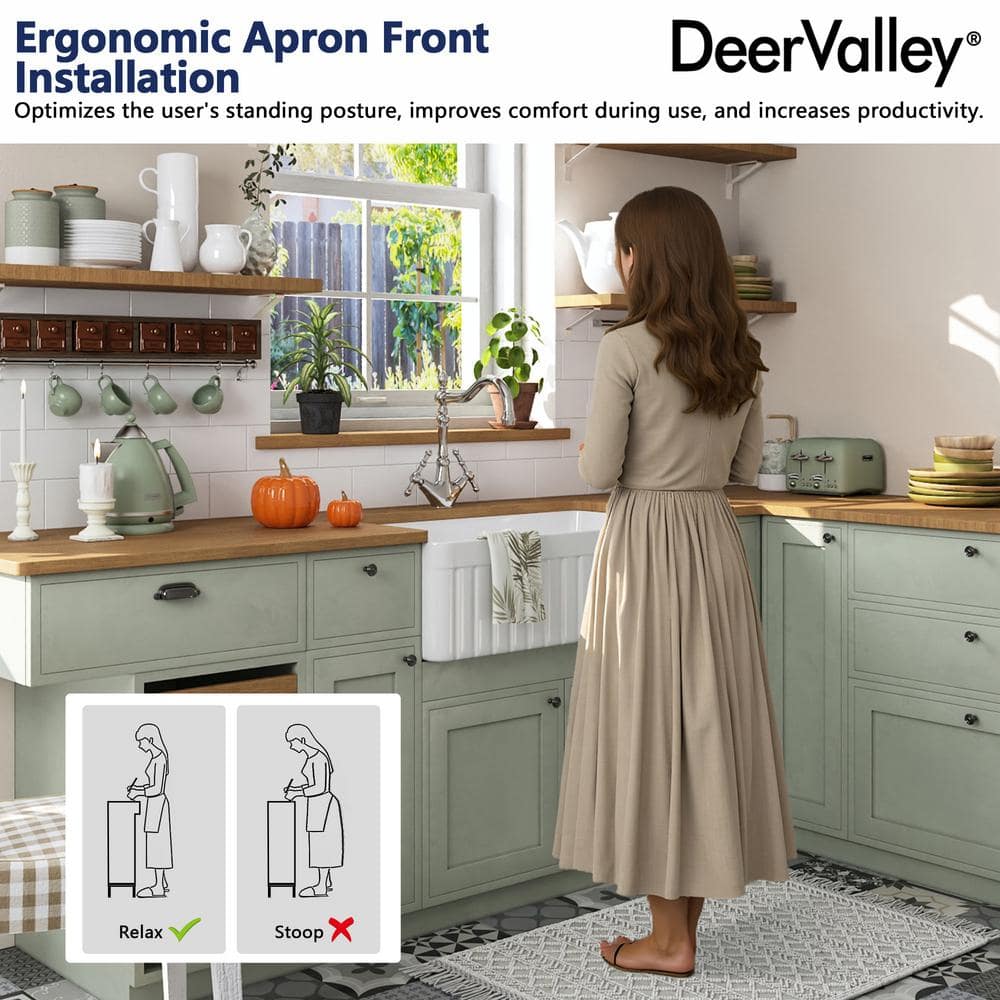 White Fireclay Farmhouse Apron Front Single Bowl Kitchen Sink