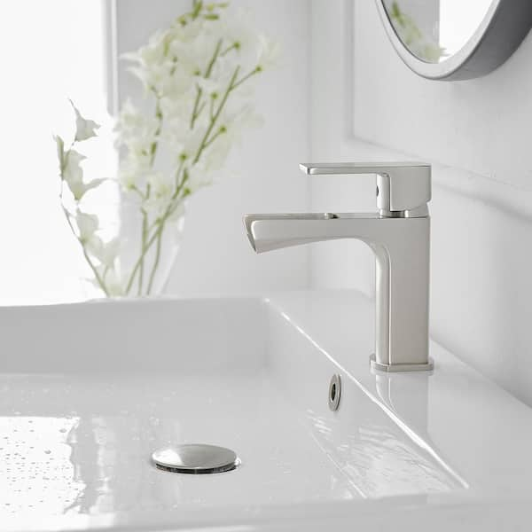 BWE Waterfall Single Handle Single Hole Low-Arc Modern Bathroom Faucet Bathroom Drip-Free Vanity Sink in Brushed Nickel 6063-N