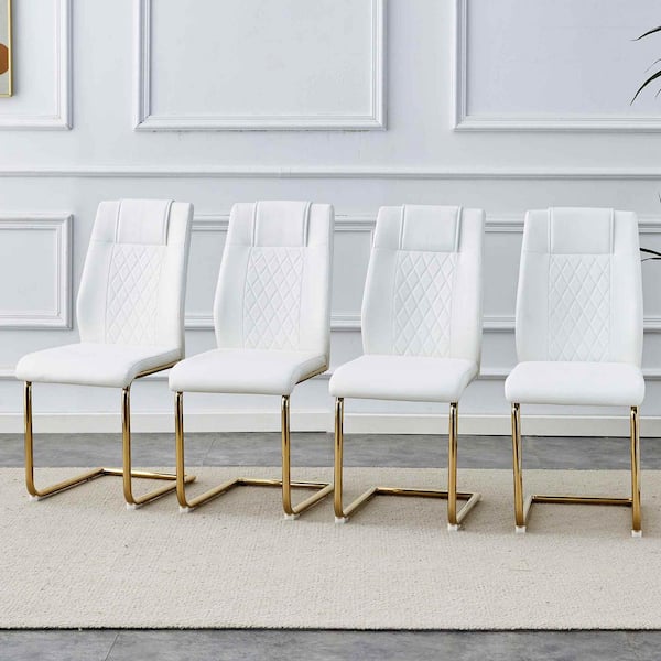 Polibi Modern White PU Leather Seat Dining Chairs Set of 4 for Kitchen, Living, Dining Room