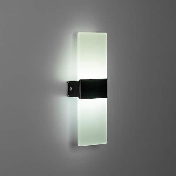 YANSUN 11 in. 8-Watt Black Rectangle Indoor/Outdoor Integrated LED Lantern Wall Sconce, 6000K for Bedroom, Bathroom (2-Pack)