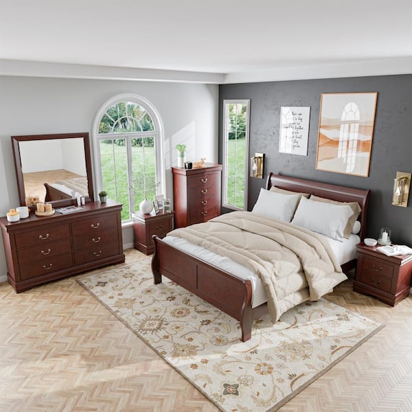 Furniture of America Burkhart 4-Piece Cherry Wood Twin Bedroom Set