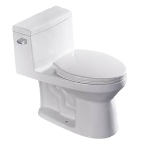 1-Piece 1.28 GPF Comfort Height Dual Flush Ceramic Elongated Bathroom Toilet in. White, Soft Closing Seat Included