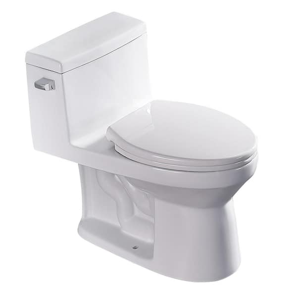 Amucolo 1-Piece 1.28 GPF Comfort Height Dual Flush Ceramic Elongated Bathroom Toilet in. White, Soft Closing Seat Included