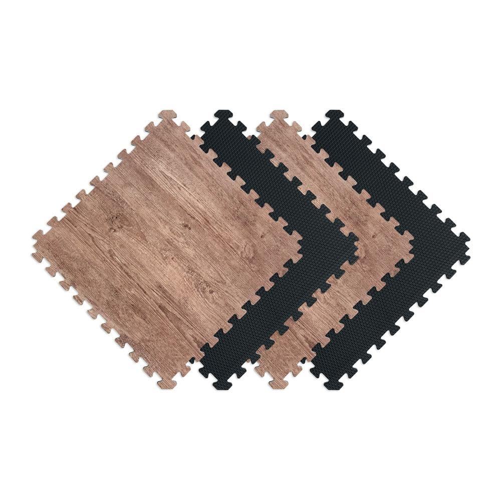 Norsk Reversible Rustic Brown Black, Faux Hardwood Floor Interlocking Foam Tiles