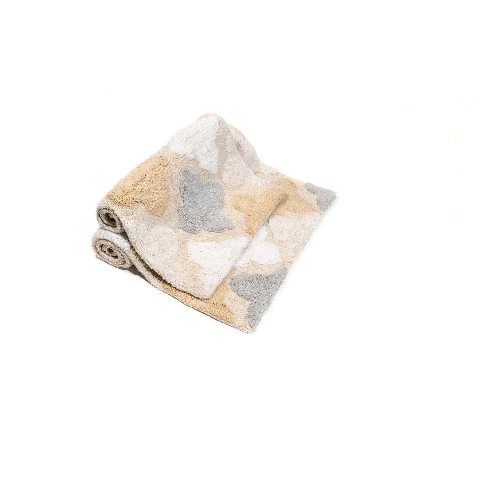 Spa Beige and Gray Cotton Moroccan Tile Bath Rug Set