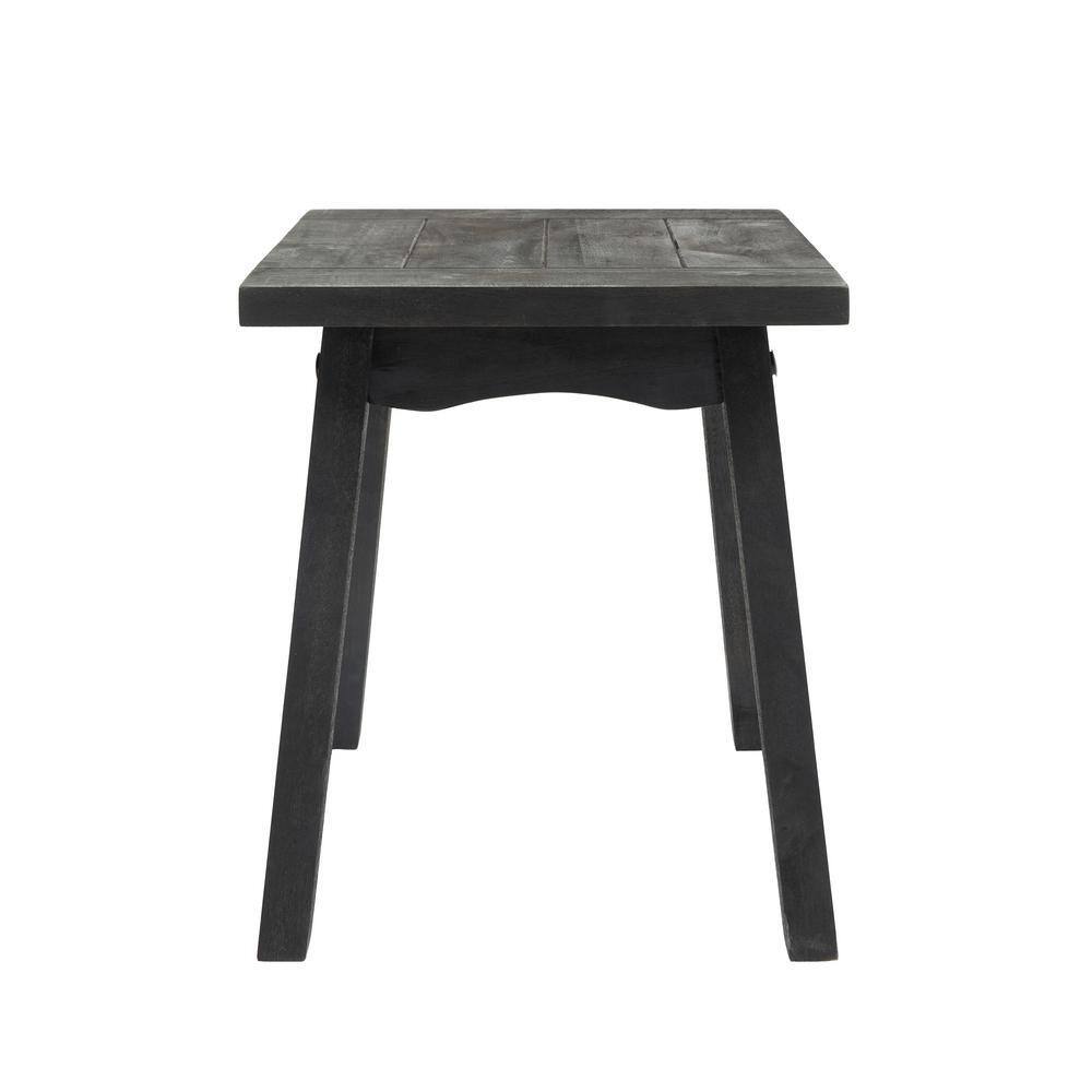 Black finish teak wood rectangular side table with curved base.