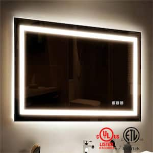 36 in. W x 30 in. H Rectangular Frameless LED Light Anti-Fog Wall Bathroom Vanity Mirror with Front Light