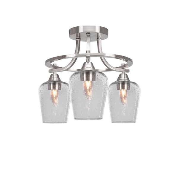 Unbranded Madison 15.25 in. 3-Light Brushed Nickel Semi-Flush Mount with Clear Bubble Glass Shade