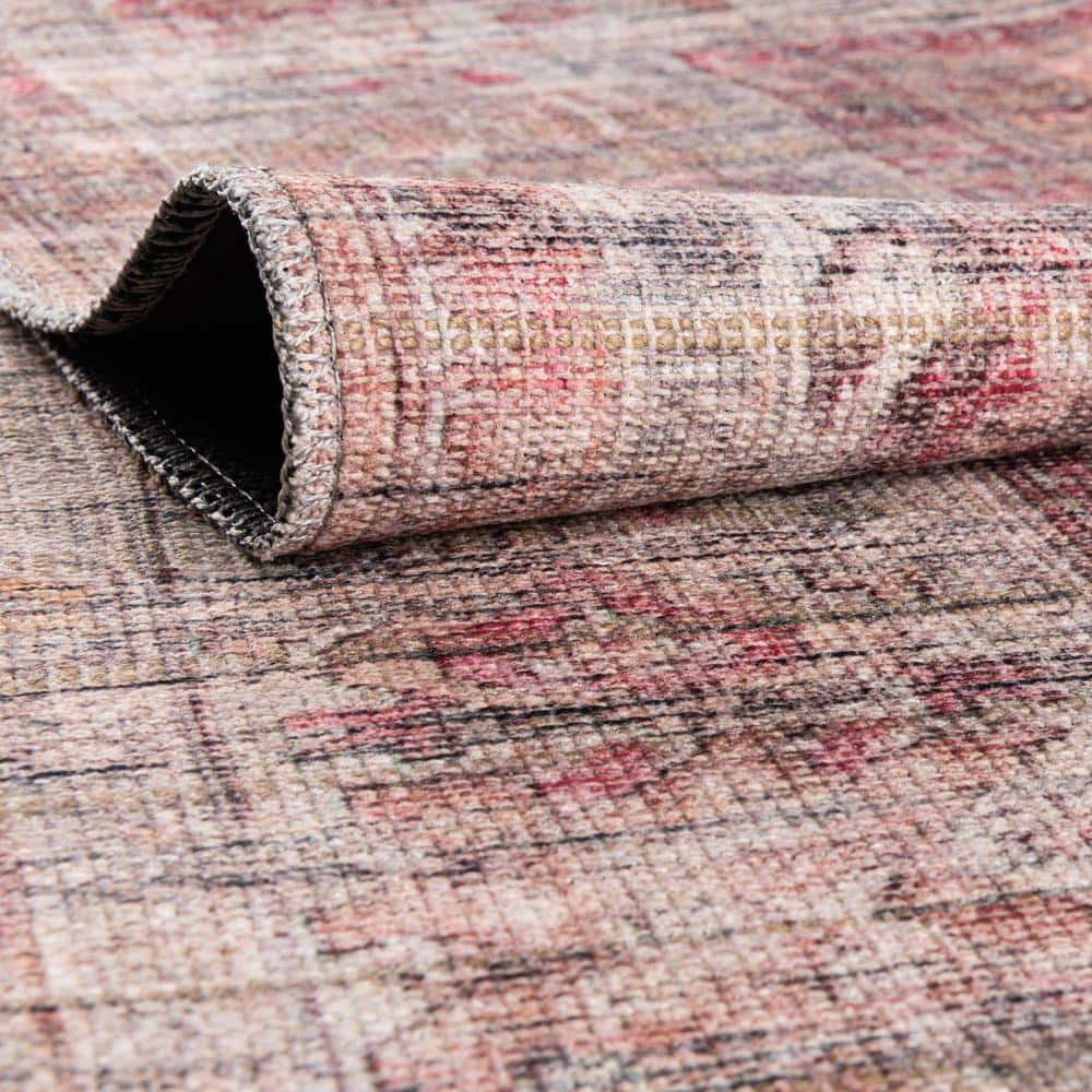 Rustic Charm Rust Red and Brown Round Synthetic Rug