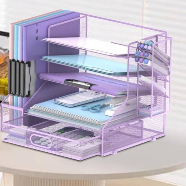 Cawukege 9 Tier Paper Organizer With Handle, Large Capacity Desk Organizer Mesh File Folder Letter Paper Tray Desktop Document Sorter For Classroom