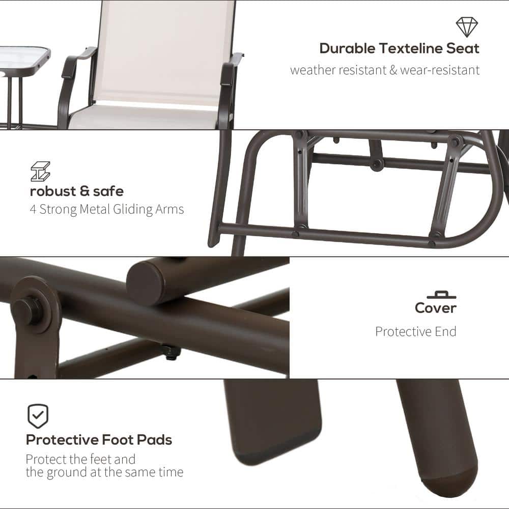 Sunset Breeze 2-Seat Steel Outdoor Glider with Tempered Glass Table - Beige