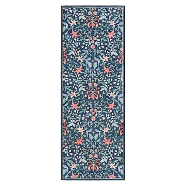EVERWASH Haven 2 ft. 6 in. x 7 ft. Blue Vintage Floral Washable Area Rug