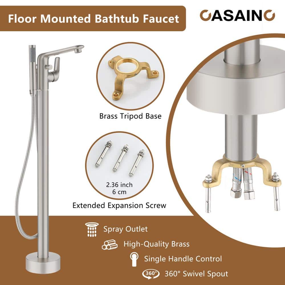 Brushed Nickel Freestanding Bathtub Faucet with Handshower