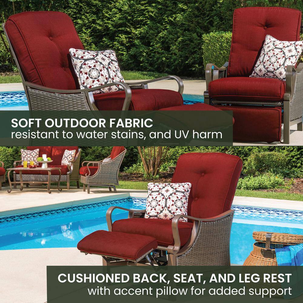 Crimson Red Steel and Wicker Reclining Armchair with Cushions