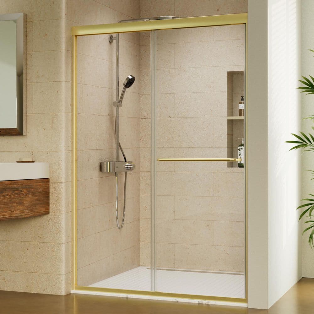 44-48 in. W x 70 in. H Sliding Framed Shower Door in Brush Gold with 1/4 in. (6 mm) Clear Glass price history on PriceWatchPro