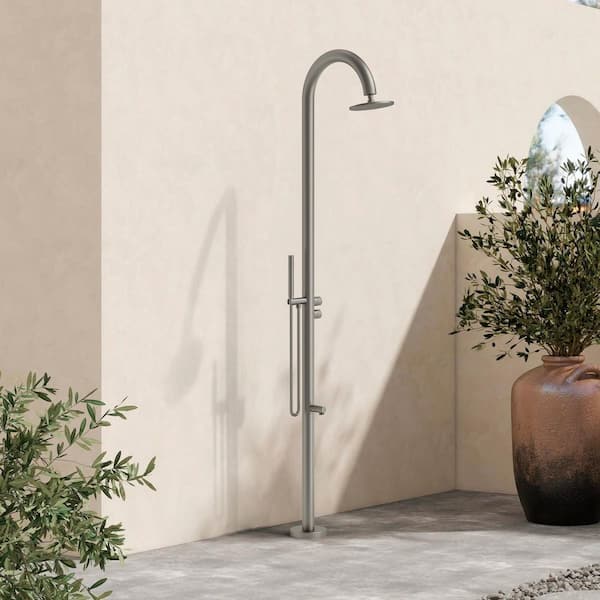 6-Spray Freestanding Outdoor Shower Head with Handheld Shower Head 1.8 GPM Rust-Resistant in Brushed Nickel