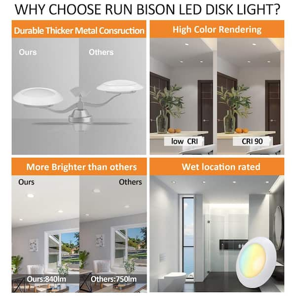 RUN BISON 4 in. 90 CRI 2700K 5000K 5CCT Selectable LED Dimmable